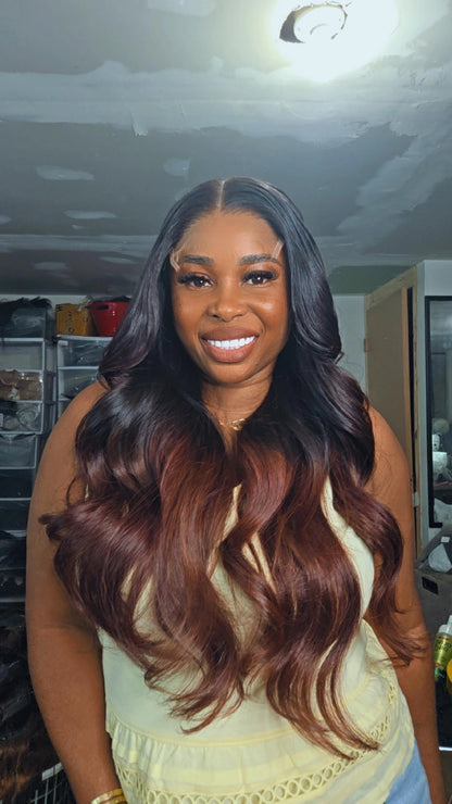22"  Wavy Burgundy Ombre